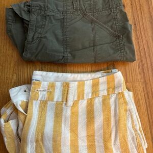 Old navy women’s Striped Yellow and White Shorts with Green Cargo Shorts